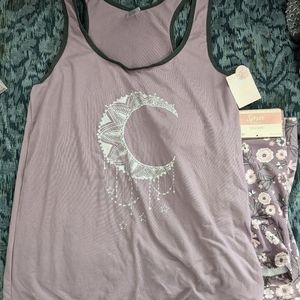 Purple half moon & floral print pajama set NEW